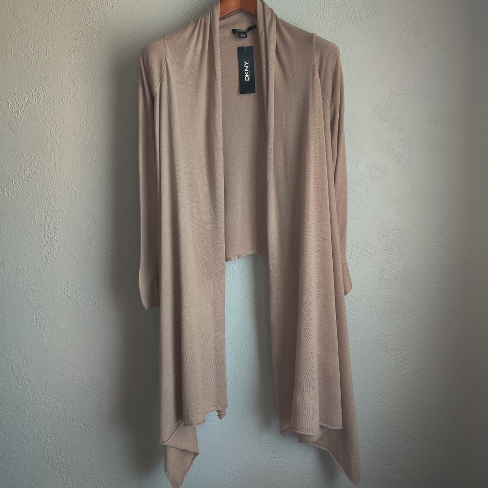 NWT DKNY Silk Blend Drape Cardigan Wrap Duster Scarf Cape Sweater